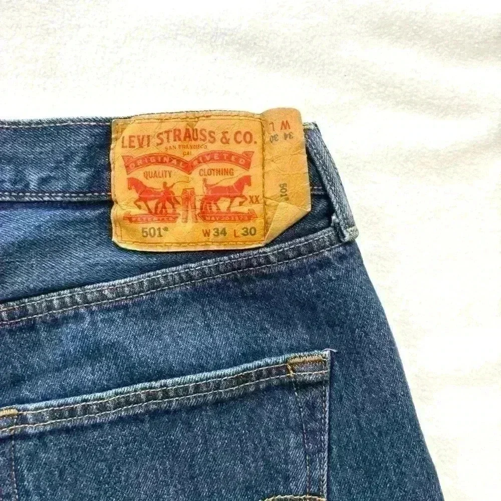 Rare Levis 501 Button Fly X-Large Patch Rugged Solid Red‎ Tag Jean Size 34/30